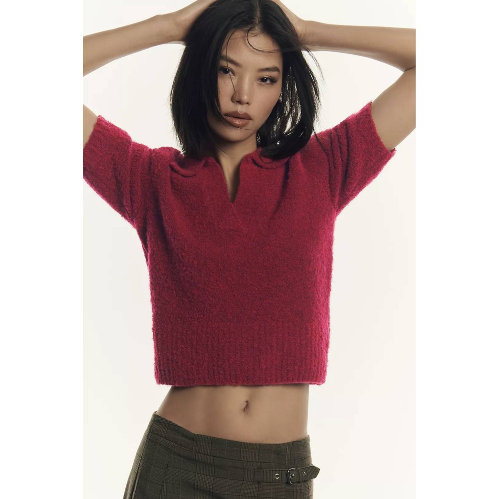 endless rose M red burgundy cropped soft cozy  top
